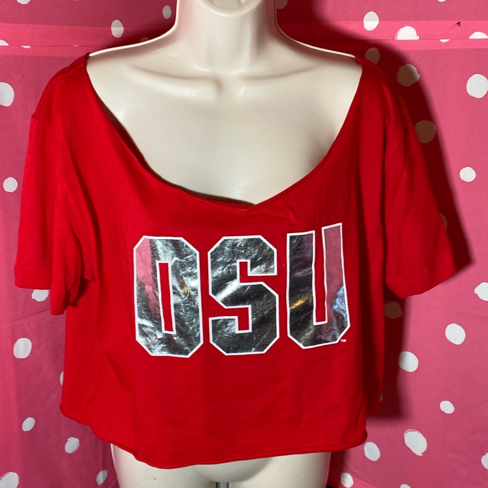 NWOT L VS PINK OSU BUCKEYES off shoulder t shirt